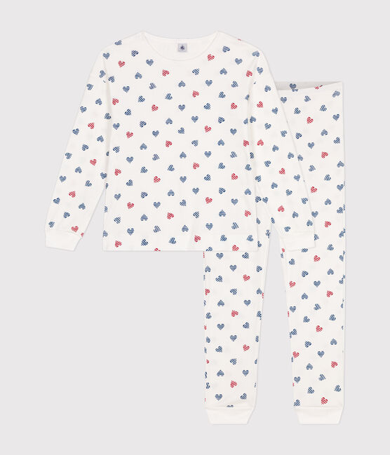 Pijama de algodón con estampado de corazones para mujer blanco MARSHMALLOW/blanco MULTICO