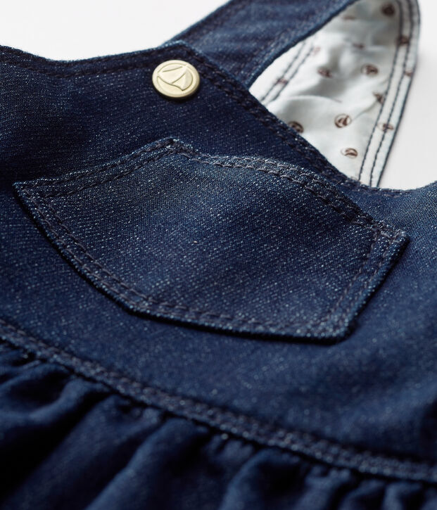 Vestido peto de tela efecto vaquero para beb&eacute; ni&ntilde;a azul/beige