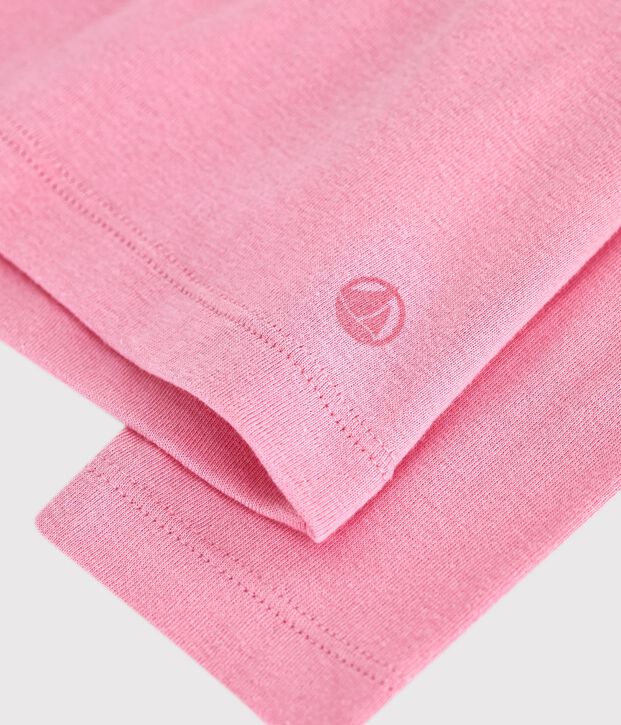 Camiseta infantil lisa de algod&oacute;n con cuello de manga larga rosa