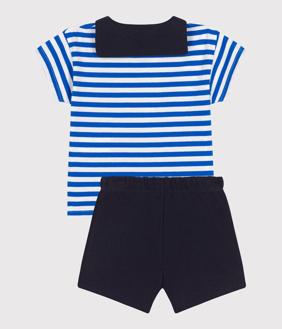 Conjunto de dos piezas de algodón con camiseta con cuello de uniforme para bebé azul PORCELANA/ SMOKING