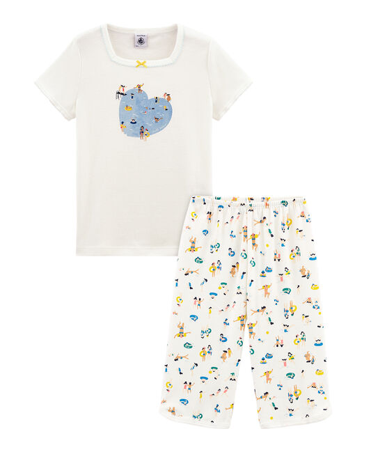 Pijama corto de punto para niña blanco MARSHMALLOW/blanco MULTICO