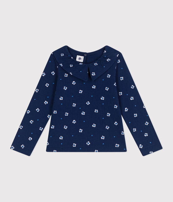 Camiseta infantil de algodón de manga larga con flores azul MEDIEVAL/blanco MULTICO