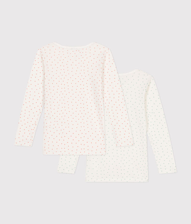 Juego de 2 camisetas de manga larga de algod&oacute;n con coraz&oacute;n para ni&ntilde;a multicolor
