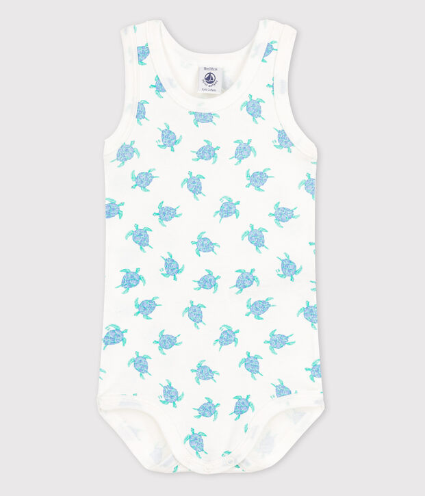 Bodi sin mangas de beb&eacute; ni&ntilde;o blanco/verde