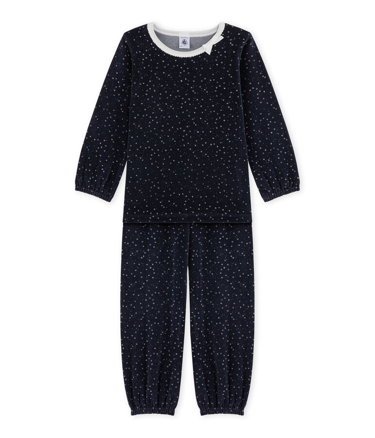 Pijama de terciopelo para ni&ntilde;a azul/gris
