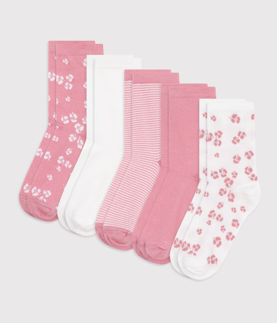 5 pares de calcetines infantiles lisos de algodón con estampado de flores variante 1