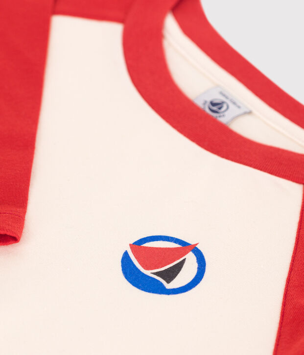 Camiseta infantil de algod&oacute;n de manga larga colorblock rojo/rojo