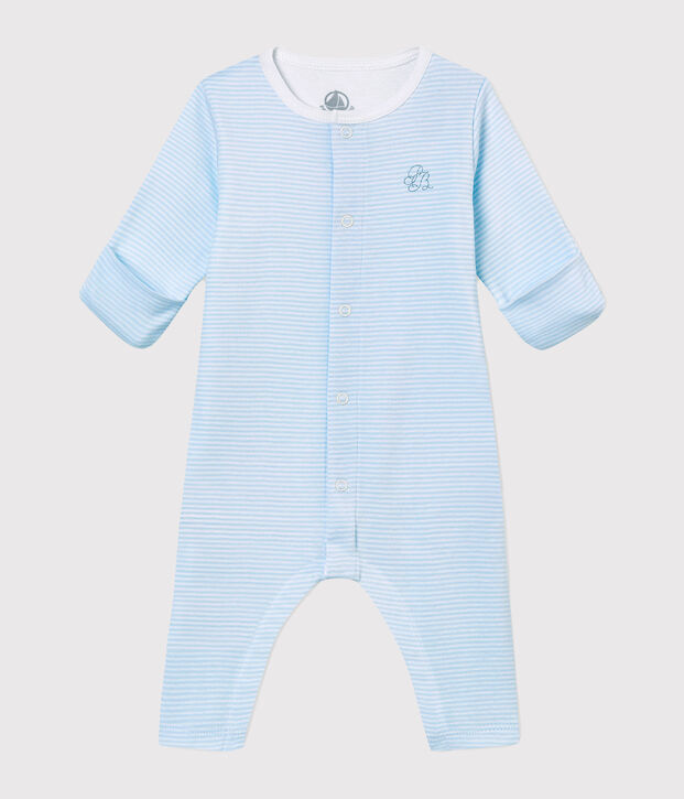 Pelele sin pies para beb&eacute; mixto con body integrado azul/blanco