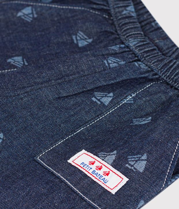 Pantal&oacute;n denim con estampado de barcos para beb&eacute; azul/crudo