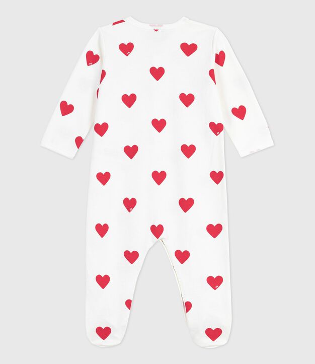 Pijama de algod&oacute;n para beb&eacute; (unisex) con estampado de corazones blanco/rojo