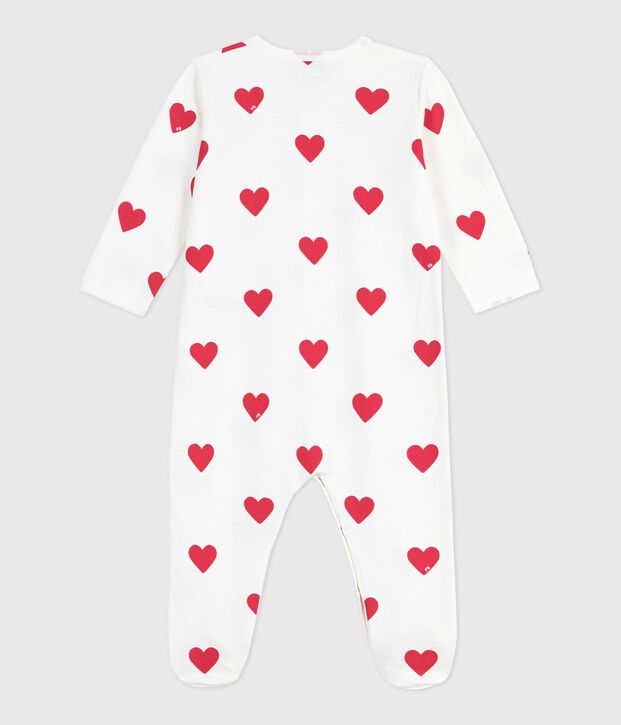 Pijama de felpa cepillada con cuello estampado de corazones para beb&eacute; blanco/rojo