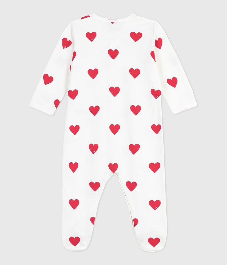 Pijama de felpa cepillada con cuello estampado de corazones para beb&eacute; blanco MARSHMALLOW/rojo TERKUIT