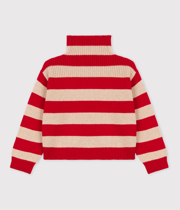 Jersey a rayas de lana y algod&oacute;n de ni&ntilde;o beige/rojo