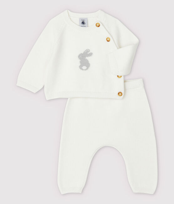 Conjunto de 2 prendas blancas de bebé en punto de algodón ecológico blanco MARSHMALLOW