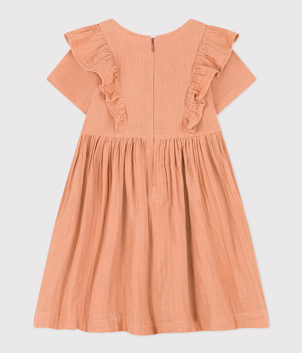 Vestido de manga corta de gasa de algod&oacute;n liso para ni&ntilde;a rosa