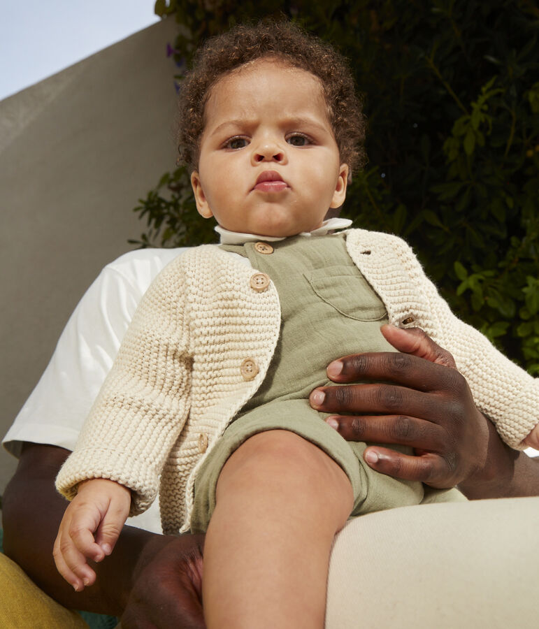 C&aacute;rdigan de punto bobo de algod&oacute;n para beb&eacute; crudo