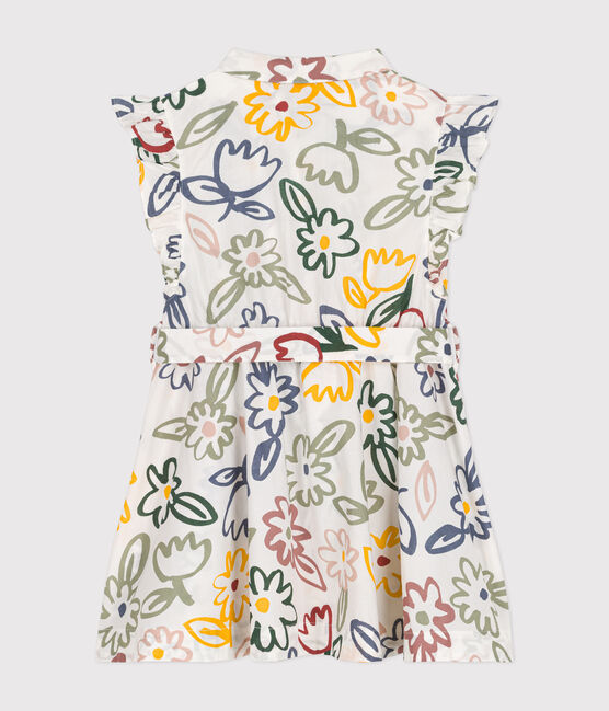 Vestido estampado de popelina sin mangas para niña blanco MARSHMALLOW/blanco MULTICO