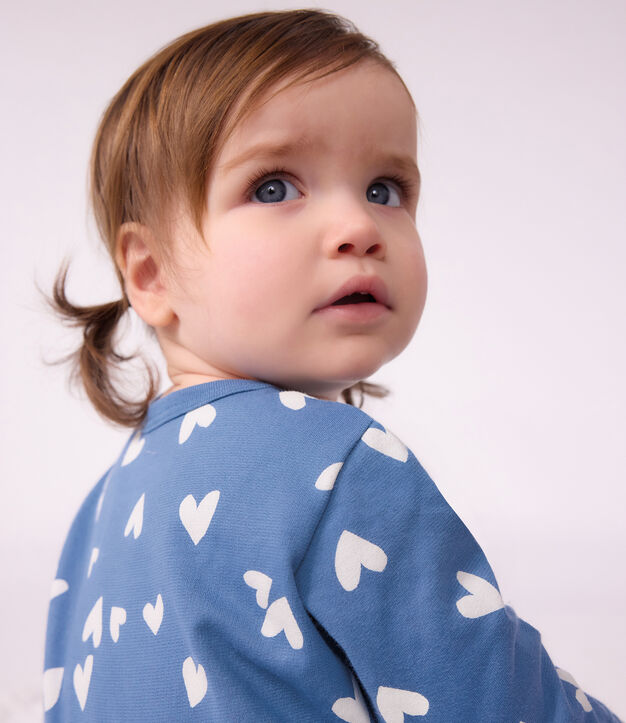Pijama de mulet&oacute;n con estampado de corazones para beb&eacute; azul/blanco