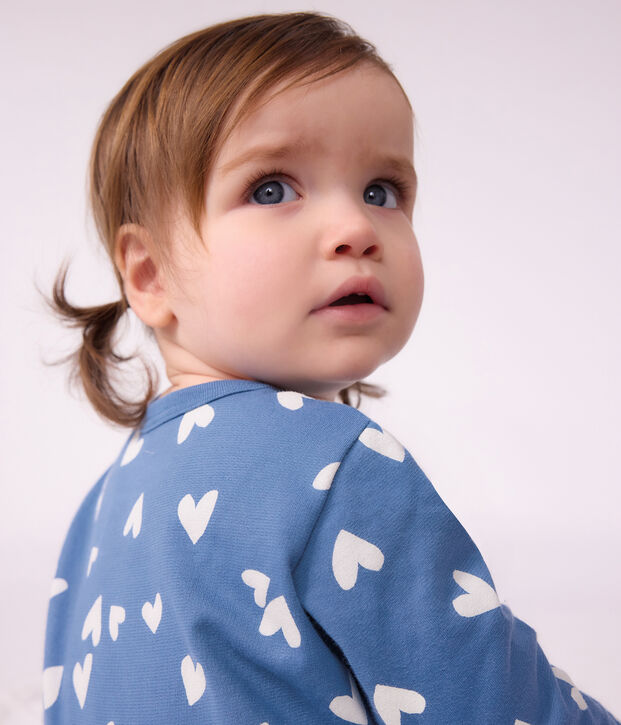 Pijama de mulet&oacute;n con estampado de corazones para beb&eacute; azul/blanco