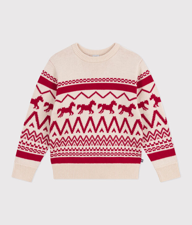 Jersey infantil de lana y algod&oacute;n con estampados rojo/rojo