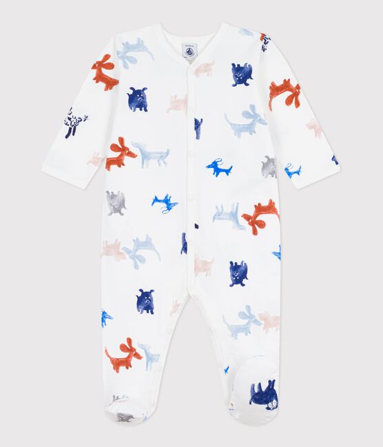 Pijama de muletón cepillado con estampado de perro para bebé blanco MARSHMALLOW/blanco MULTICO