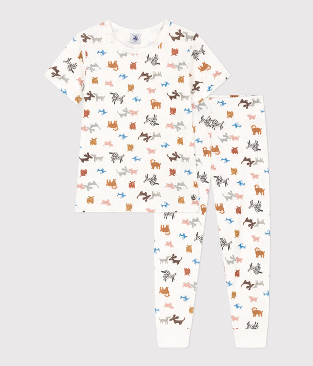 Pijama de manga corta de algod&oacute;n para ni&ntilde;o/ni&ntilde;a blanco/multicolor