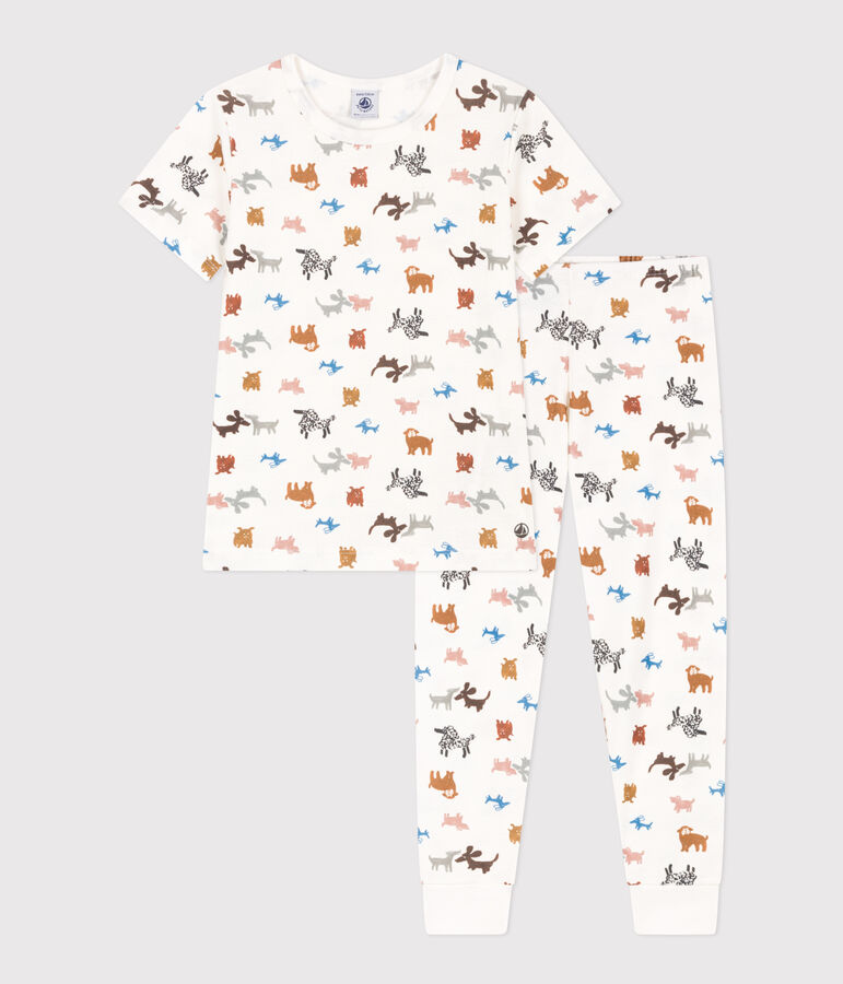 Pijama de manga corta de algod&oacute;n para ni&ntilde;o/ni&ntilde;a blanco/multicolor