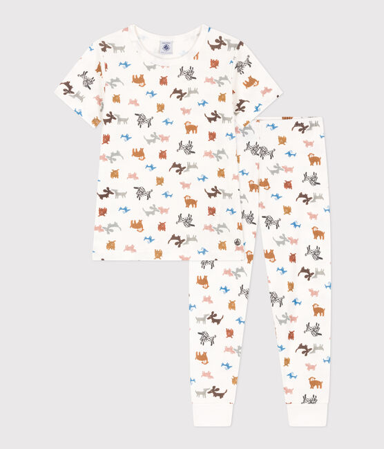 Pijama de manga corta de algodón para niño/niña blanco MARSHMALLOW/blanco MULTICO