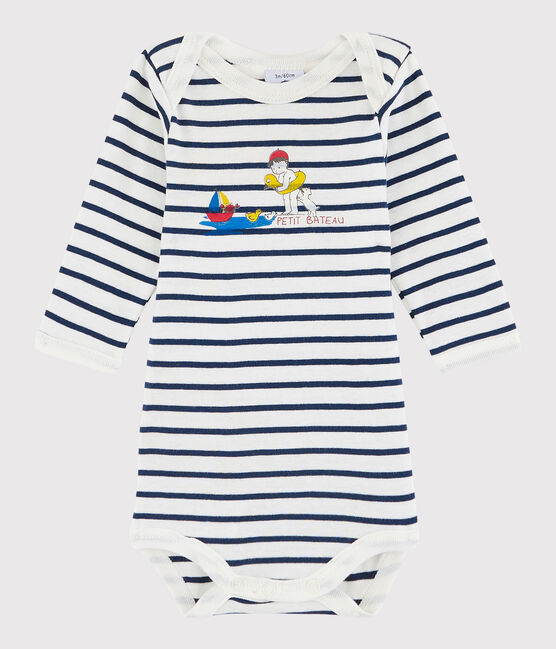 Bodi de manga larga de bebé niña/niño blanco MARSHMALLOW/azul MEDIEVAL