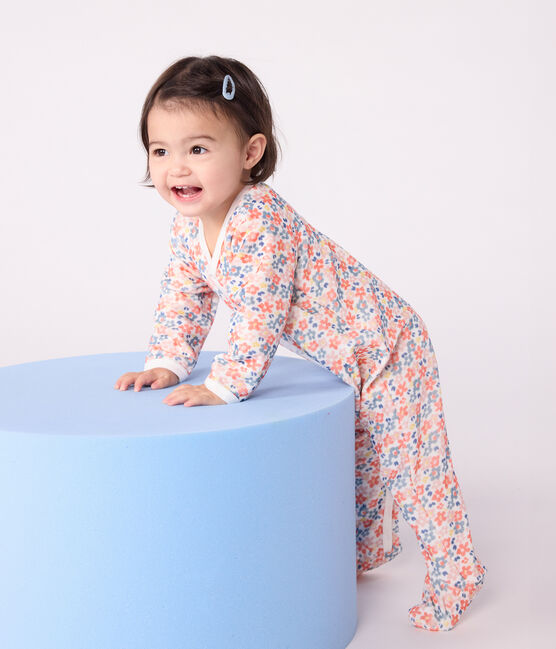 Pijama de terciopelo con estampado de flores para bebé blanco MARSHMALLOW/blanco MULTICO