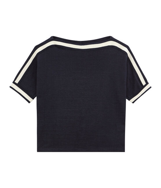 Camiseta de manga corta en lino azul SMOKING