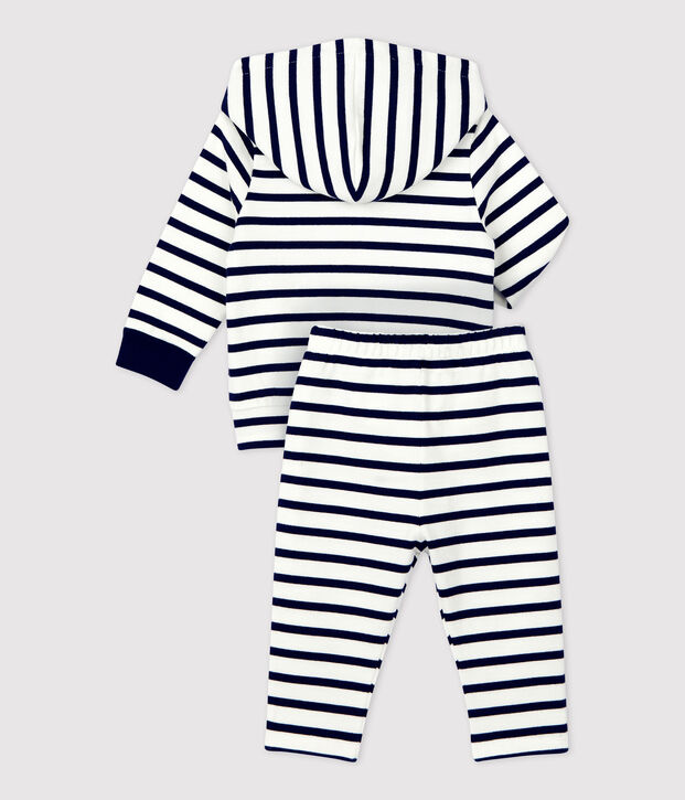 Conjunto a rayas marineras de dos piezas ecol&oacute;gicas para beb&eacute; blanco/azul