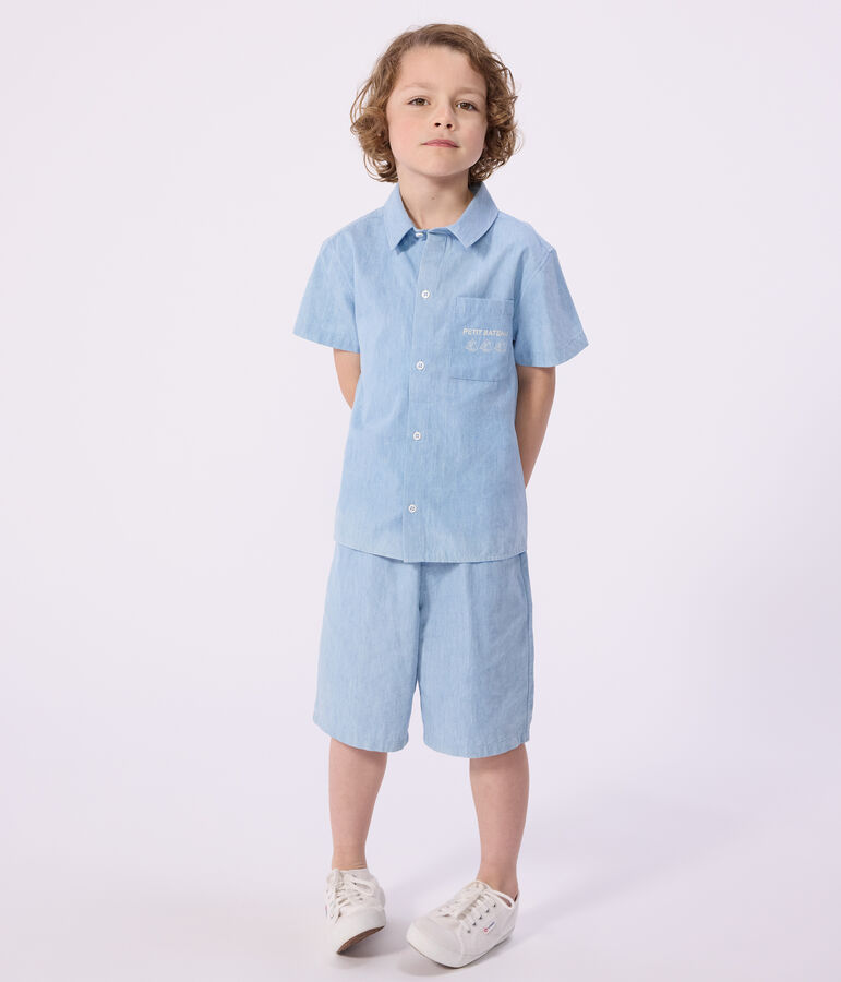 Camisa infantil de algod&oacute;n de manga corta azul BLEU CLAIR