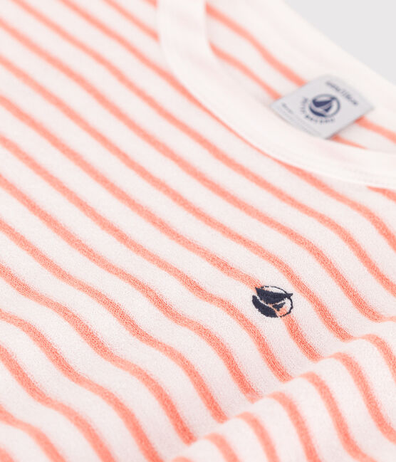 Vestido infantil de rizo de algodón de manga corta a rayas naranja MARSHMALLOW/ ABRICOT