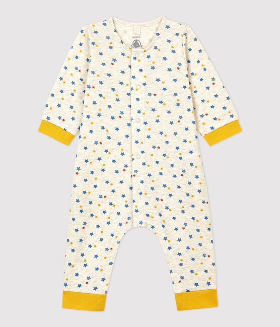 Mono largo con estampado de estrellas multicolores de bebé de lana y algodón orgánico beige MONTELIMAR/blanco MULTICO