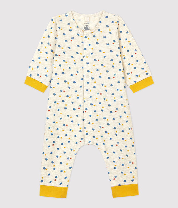 Mono largo con estampado de estrellas multicolores de beb&eacute; de lana y algod&oacute;n org&aacute;nico beige/multicolor