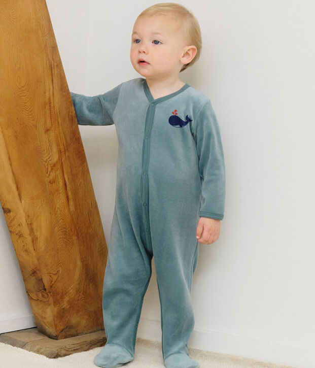 Pijama de terciopelo liso para beb&eacute; azul