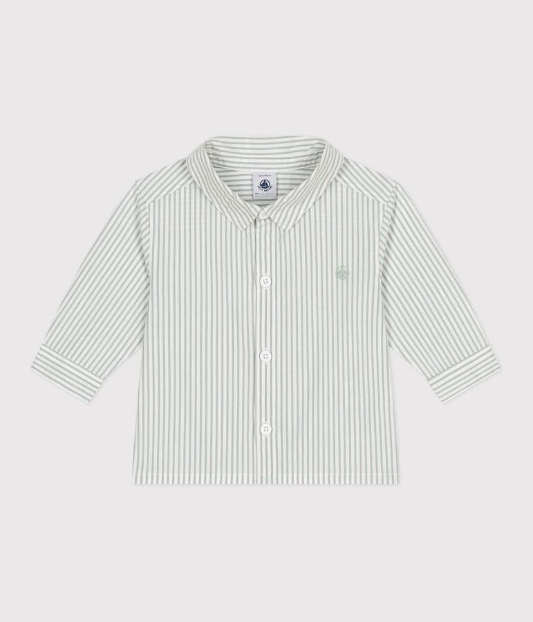 Camisa de algod&oacute;n a rayas para beb&eacute; verde/blanco