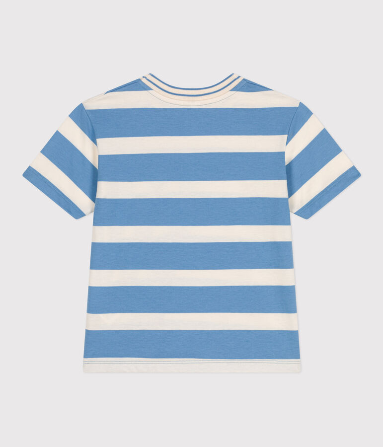 Camiseta infantil de manga corta de algod&oacute;n con rayas azul/crudo
