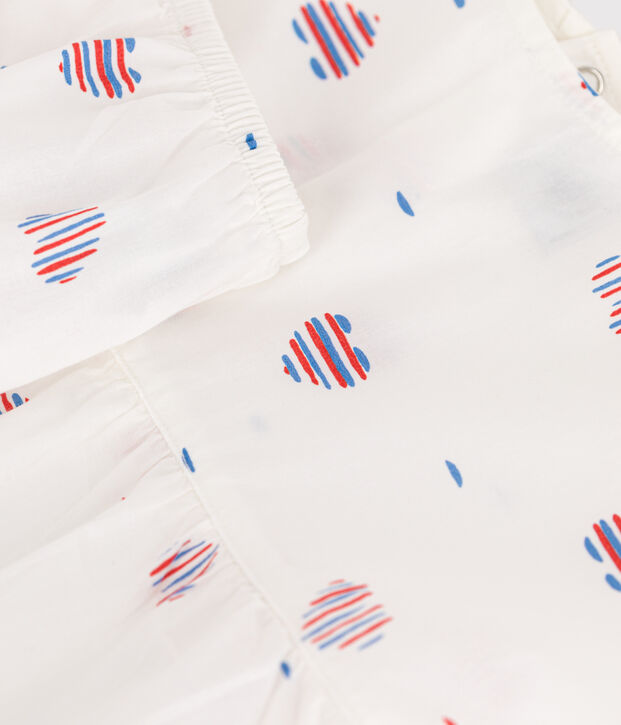 Vestido de algod&oacute;n de manga corta y pololo con estampado de corazones para beb&eacute; crudo/multicolor