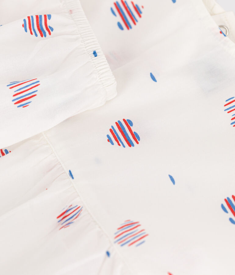 Vestido de algod&oacute;n de manga corta y pololo con estampado de corazones para beb&eacute; crudo/multicolor