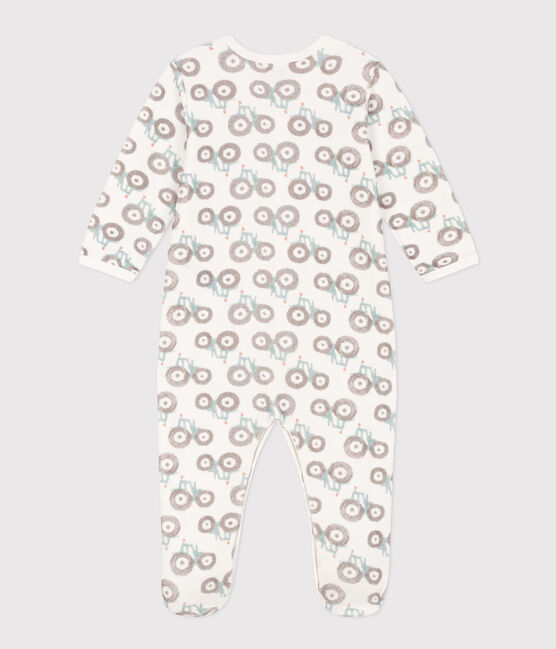 Pijama de terciopelo con tractores para bebé blanco MARSHMALLOW/blanco MULTICO