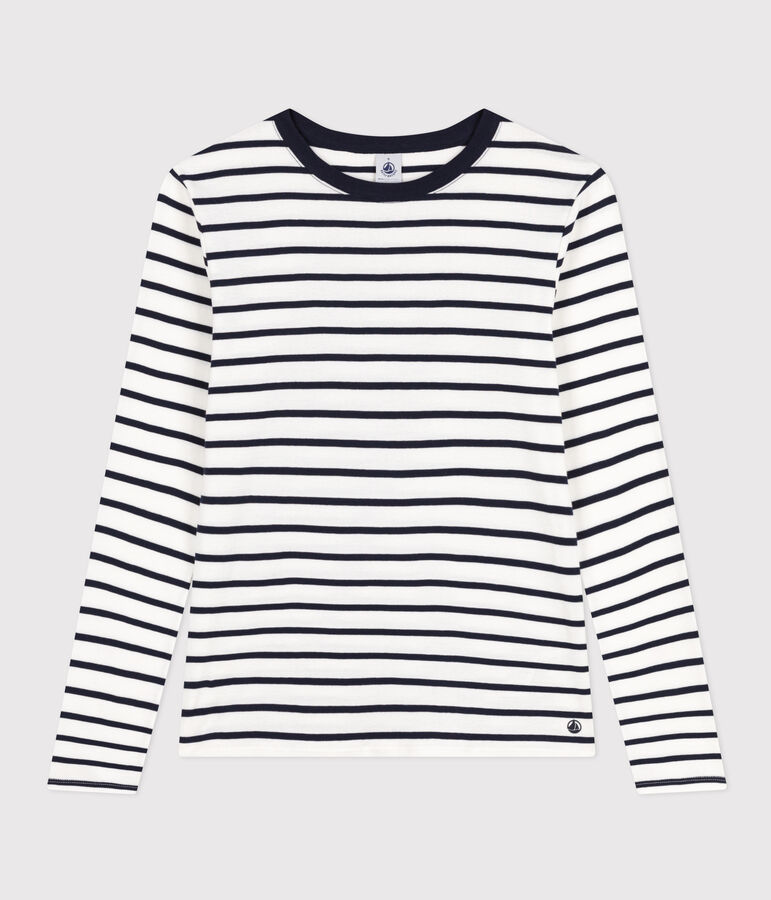 Camiseta L'ICONIQUE de algod&oacute;n con cuello redondo para mujer blanco MARSHMALLOW/azul SMOKING