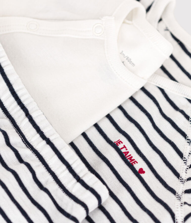 Conjunto de 3 piezas a rayas de algod&oacute;n de beb&eacute; blanco/azul