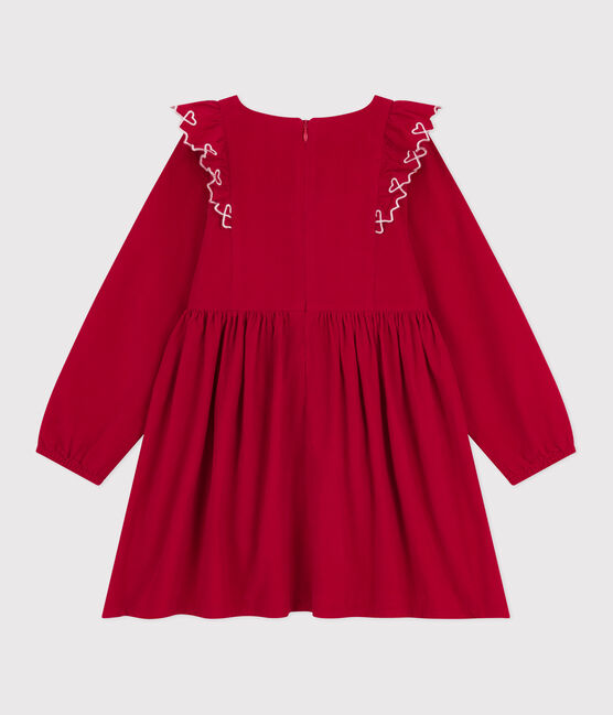 Vestido infantil liso de pana de manga larga rojo TERKUIT