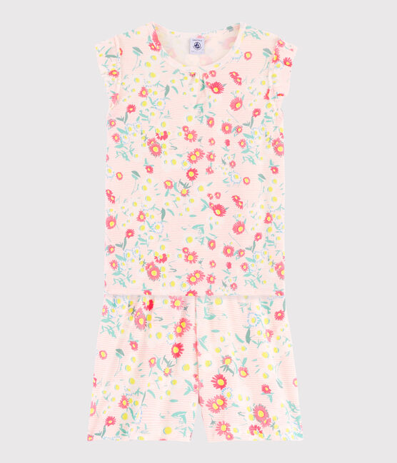 Pijama corto de flores para niña de punto blanco MARSHMALLOW/blanco MULTICO