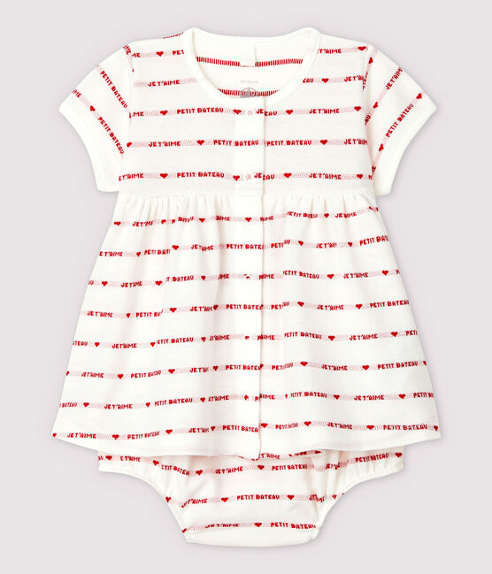 Vestido de manga corta con braguitas bloomer de bebé niña en jacquard de algodón ecológico blanco MARSHMALLOW/rojo TERKUIT