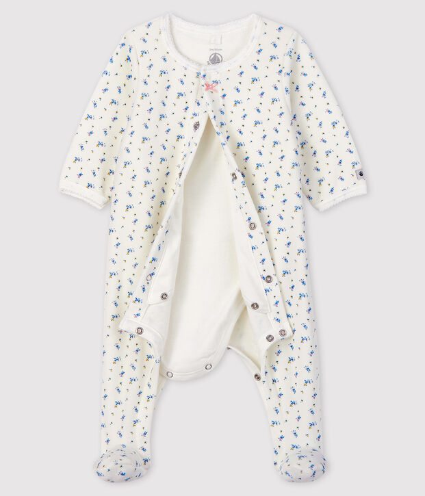 Bodyjama de terciopelo con estampado de flores para beb&eacute; ni&ntilde;a blanco/multicolor