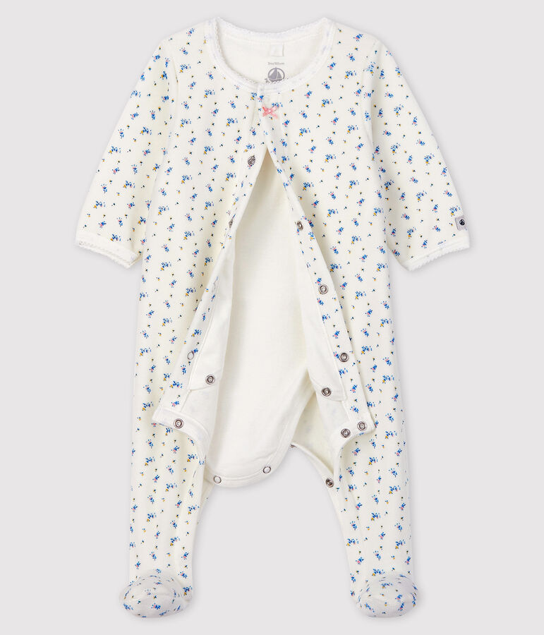 Bodyjama de terciopelo con estampado de flores para beb&eacute; ni&ntilde;a blanco/multicolor