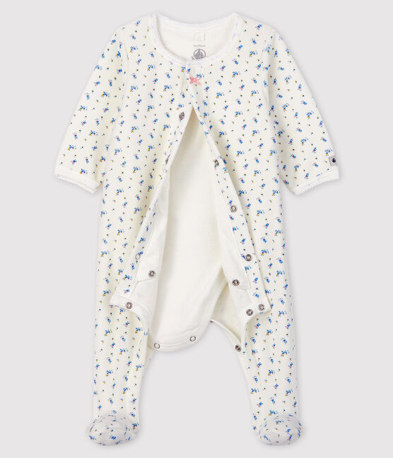 Bodyjama de terciopelo con estampado de flores para bebé niña blanco MARSHMALLOW/blanco MULTICO
